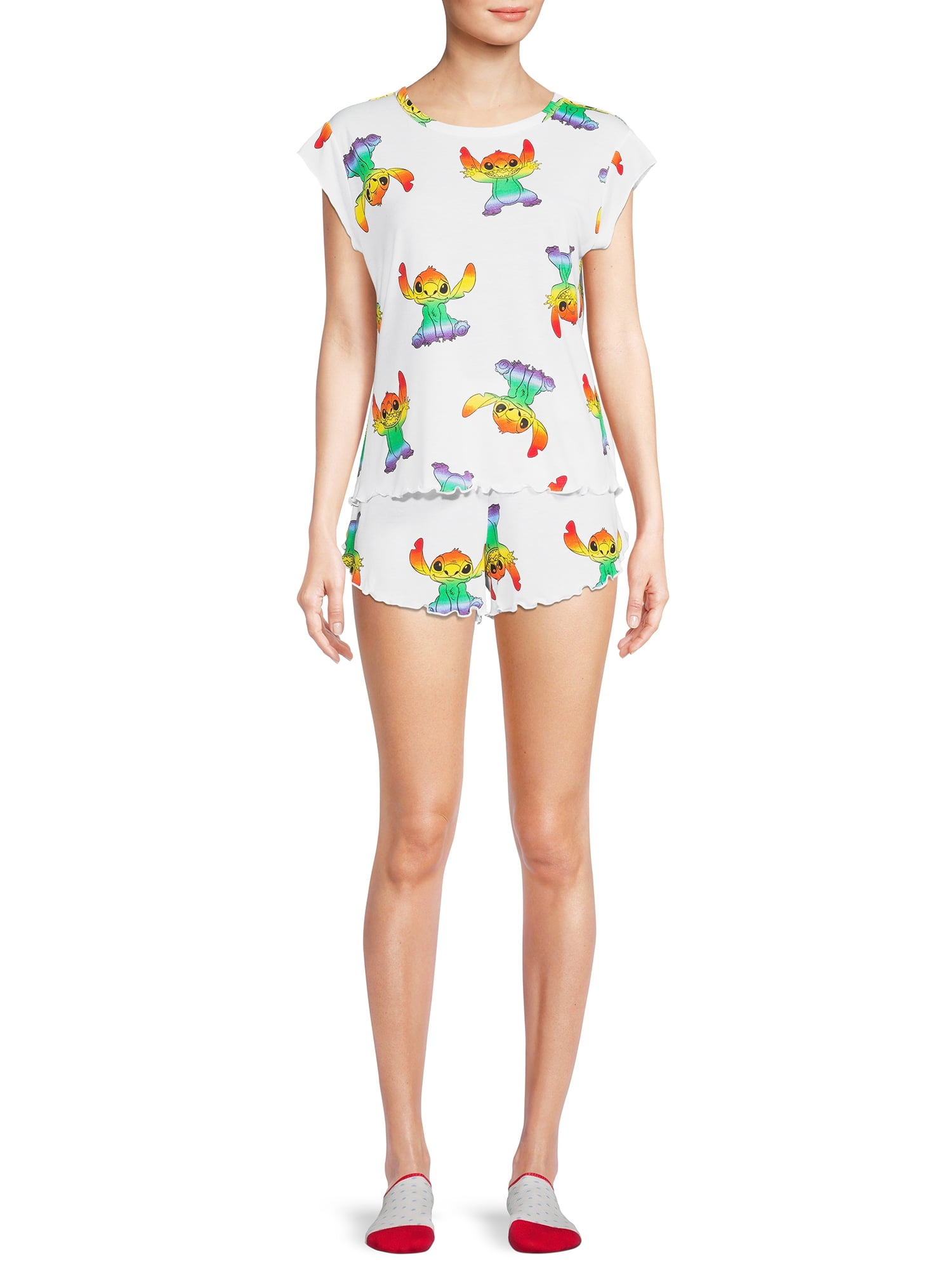 Disney Women's and Women's Plus Stitch Pride Top and Shorts Pajama Set, 3-Piece