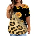 thumbnail image 2 of ZZwxWA Fashion Leopard Print Womens Tops Plus Size Short Sleeve Round Neck Summer Pullover Cute T-Shirt Yellow L, 2 of 6