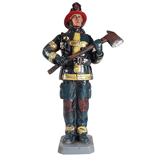 Urbalabs Firefighter Statue Hero Plaque Hoses Fire Man Standing Desk