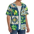 thumbnail image 2 of Uemuo Lemon and Leaves Pattern Cotton Linen Short Sleeve Shirts,Casual Lightweight Button Down Shirts,Vacation Beach Summer Tops-, 2 of 7
