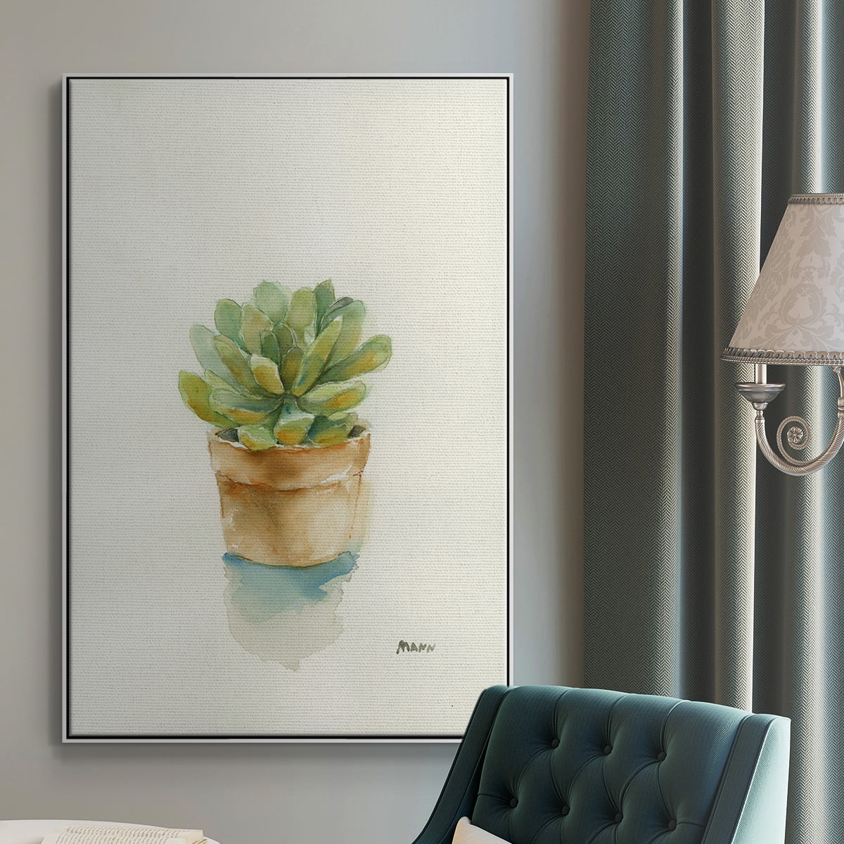 Succulent II Framed Premium Gallery Wrapped Canvas - Ready to Hang - 17 x 25 - White Floating Frame