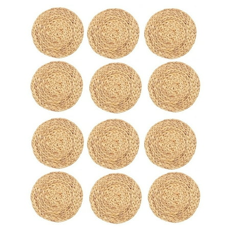 

2X Round Woven Placemats Water Hyacinth Woven Rattan Placemats Round Braided Rattan Tablemats Non- Insulation Pads