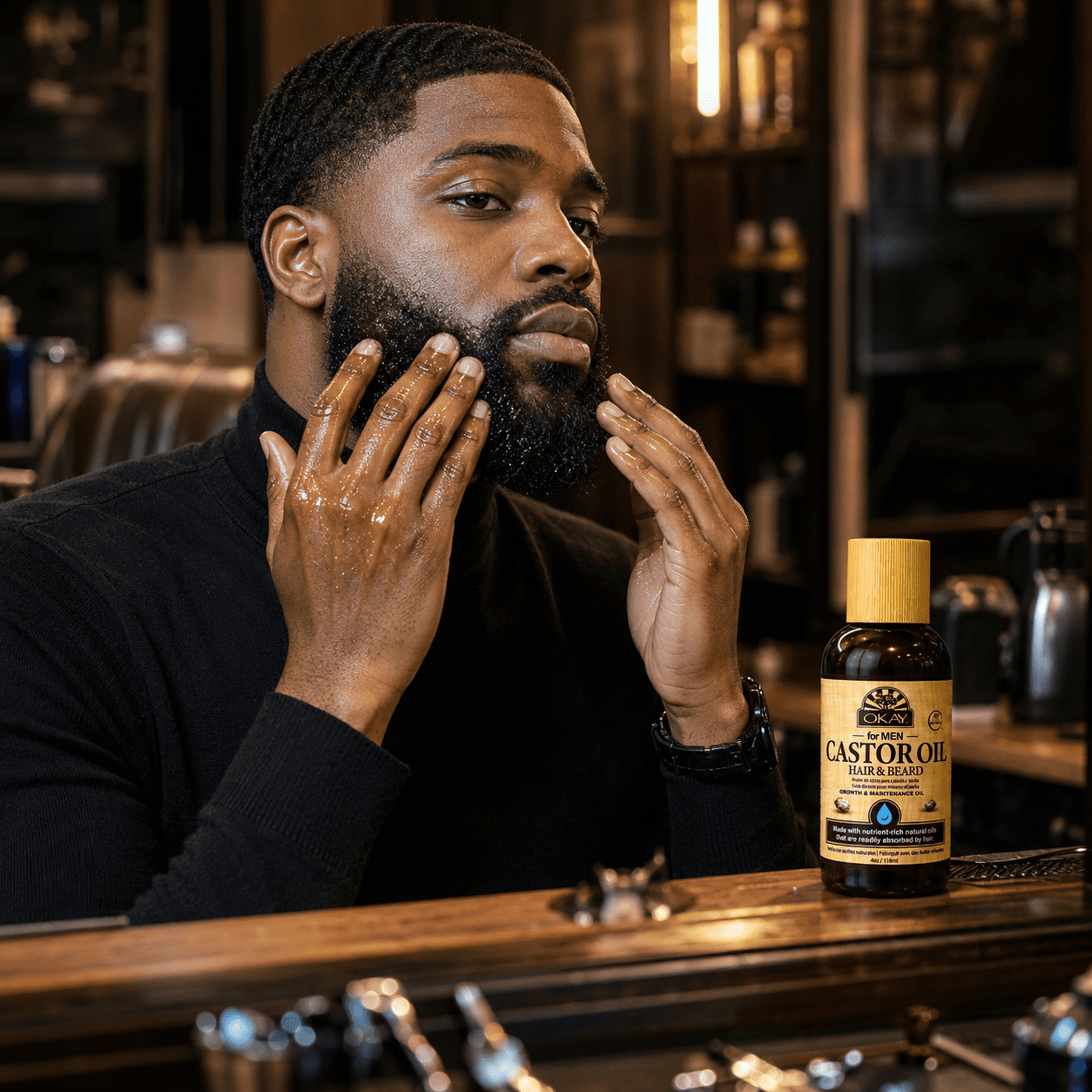 OKAY Men Castor Oil Beard & Hair Growth Oil Lightweight – Moisturizing & Growth-Stimulating Grooming Oil, Silicone & Paraben-Free, All Hair & Beard Types, 4 oz / 118 ml