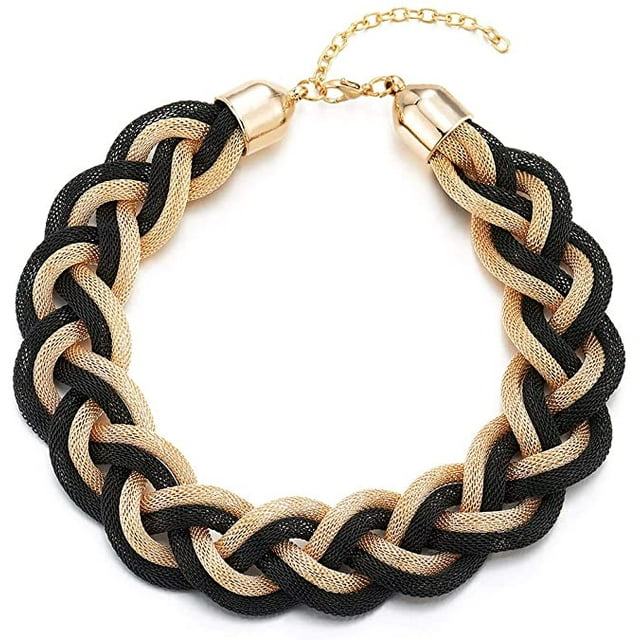 Collier Déclaration Or Noir, Collier Ras du Cou Tressé en Câble Creux, Robe Bal