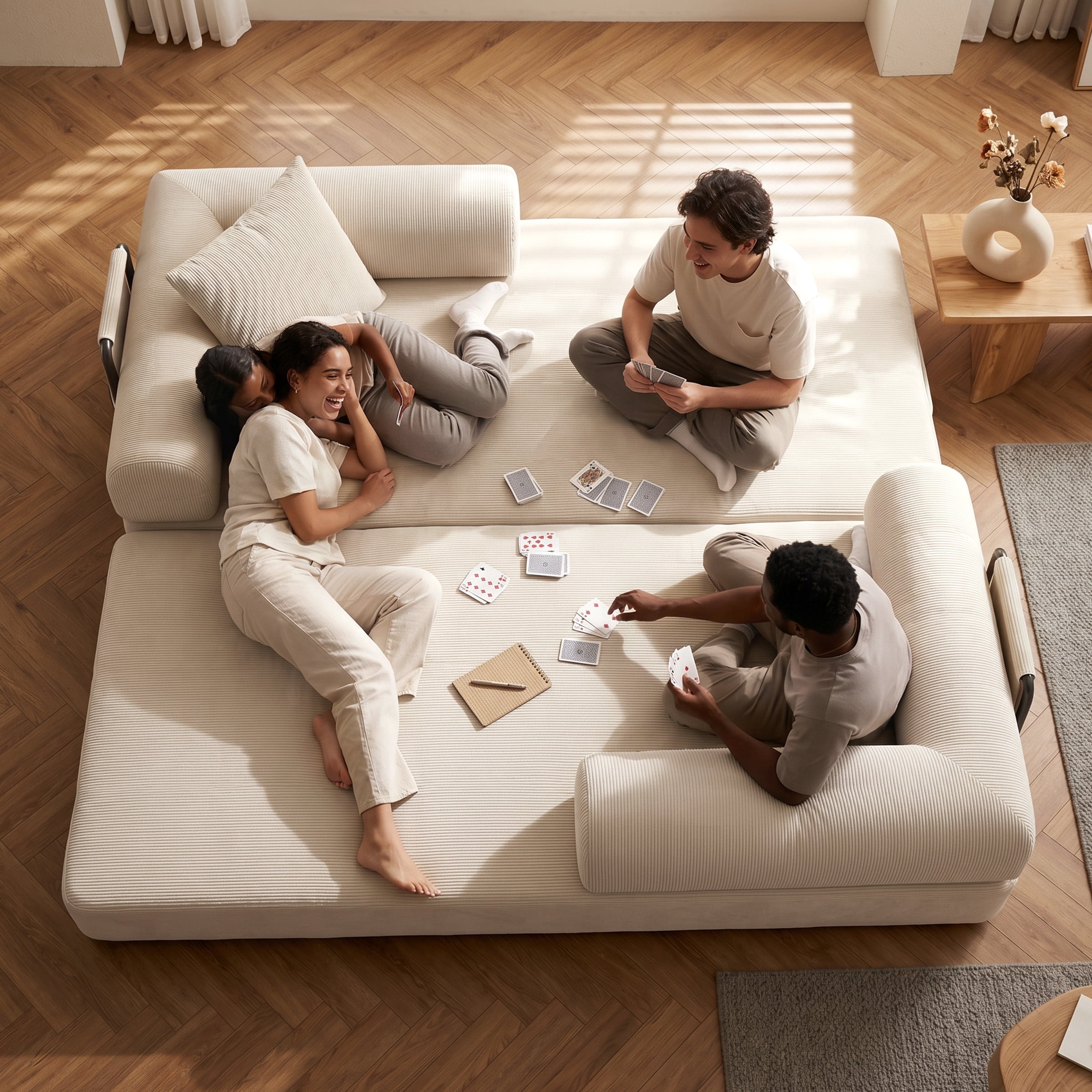 CATGOOD 78" Convertible Sofa Bed with Storage Bag, Sectional Couch for Living Room, Sleeper Loveseat Free Assembly, White