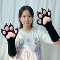 thumbnail image 4 of Byfri Black Pink Furry Animal Paw Gloves 40x15cm Warm Plush Mittens for Winter Festive Events, 4 of 7