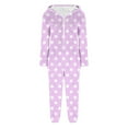 thumbnail image 4 of AUNVITO Women's Polka Dot Fleece Jumpsuit Long Sleeve Hooded Zipper Front Casual Loungewear, 4 of 6