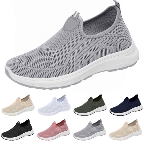 longantii Orthopedic Dress Shoes for Women Arch Support Slip on Non Slip Golf Shoes Lightweight Knitted Mesh Stretch Hiking Shoes Comfort 2026 Foam Shoes Gray