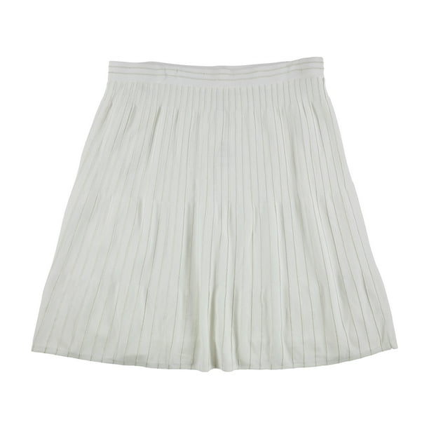 Calvin Klein Womens Striped Metallic A-Line Skirt (White/Gold, X