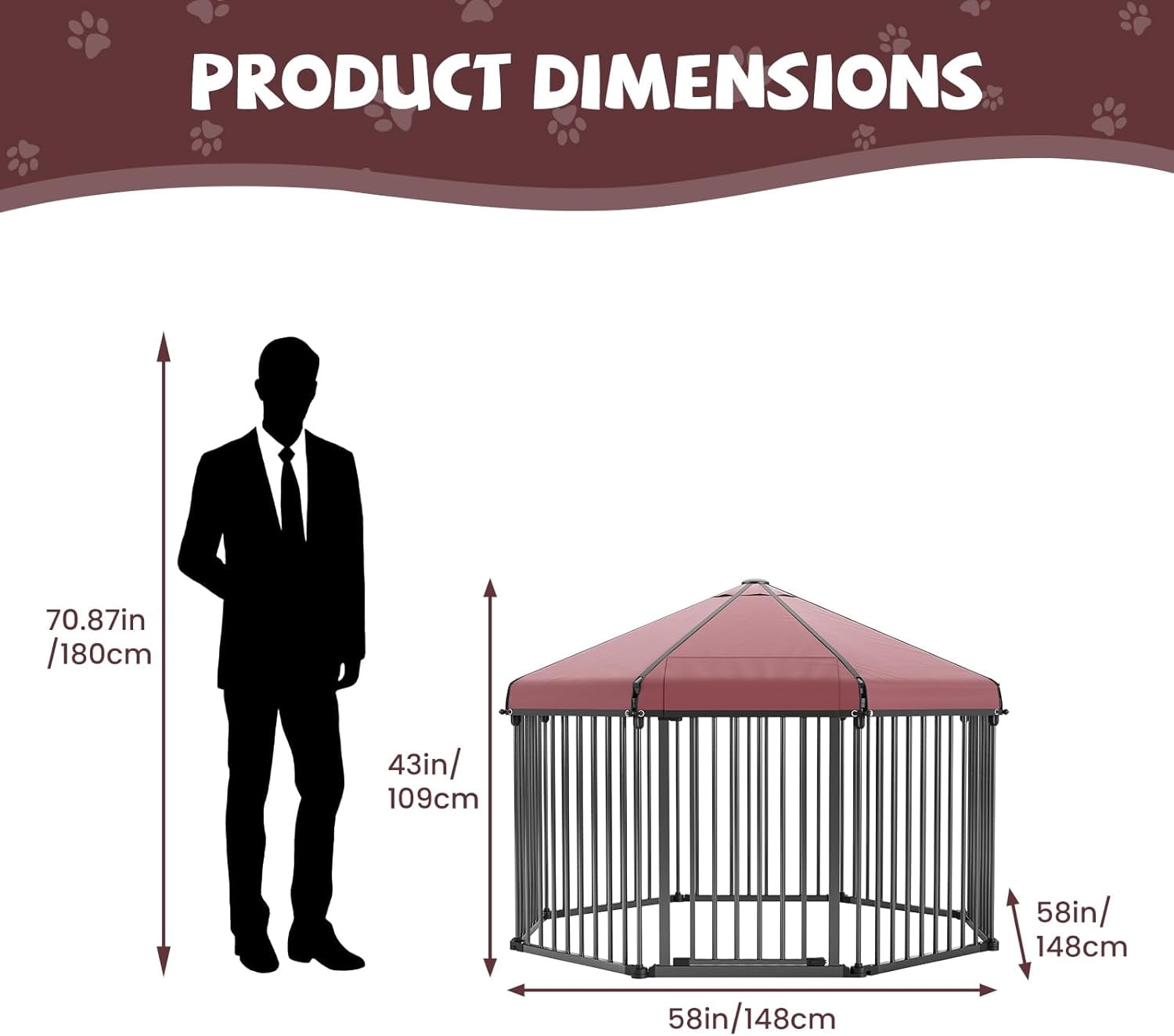 Large Outdoor Dog Kennel with Metal Gate,Heavy Duty Octagon Dog Pen with Roof and Lock for Backyard