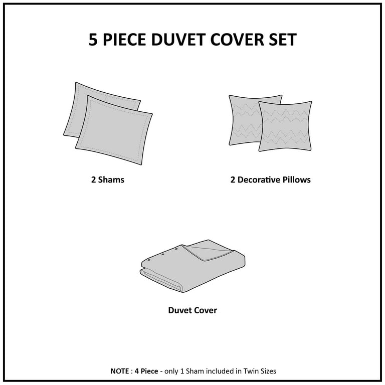 Makenna Full/Queen 5pc Cotton Duvet Cover Set Gray