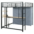 thumbnail image 5 of Full Size Metal Loft Bed with Desk and Wardrobe, Heavy Duty Loft Bed Frame with Storage Stairs, LED Loft Bed Full with Charging Station, Space Saving Loft Bed,Black, 5 of 8