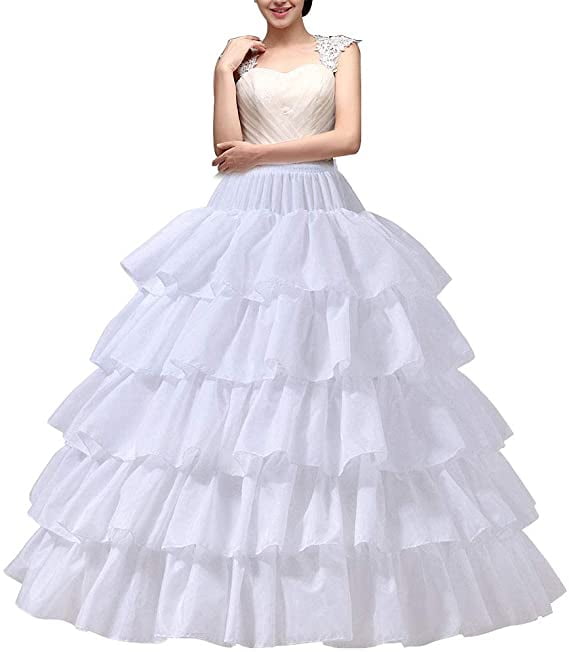 Women 4 Hoop Petticoat Long Crinoline Bridal Underskirt Fancy Skirt Slips Dress 