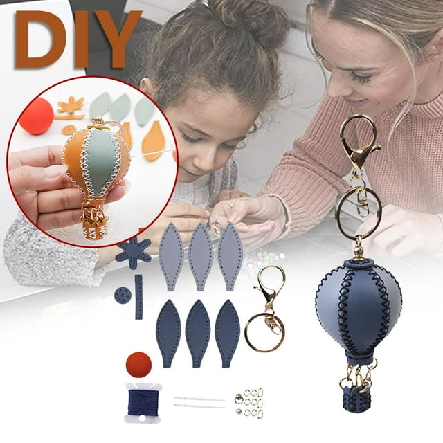 Kit de llavero de cuero DIY | Set de materiales para manualidades cosidas a mano con colgantes calientes • Lienzo, hilo, accesorios metálicos • Colores mixtos, tutorial ilustrado • Regalo portátil