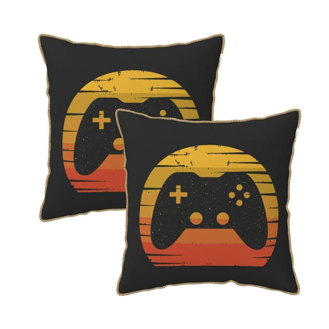 Housses de Coussin Décoratives en Velours Lot de 2, Housse de Coussin Carrée Douce avec Fermeture Éclair Invisible Impression Manette de Jeu, 18"x18 Pouces
