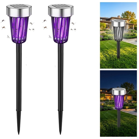 2Pack Solar Bug Zapper Outdoor Solar Powered Mosquito Zapper Mosquito Lamp Fly Zapper Repellent Lighting Stake Landscape Fixture for Garden Patio Pathway Backyard Camping