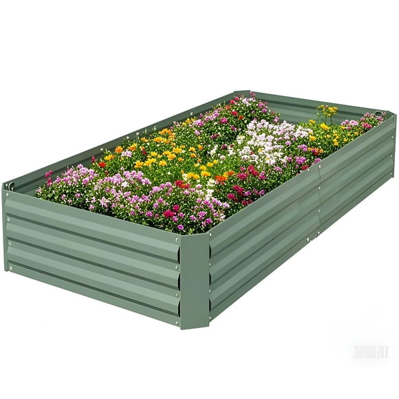 8 x 3 x 1ft Galvanized Metal Raised Garden Bed, Backyard Patio Planter Box for Growing Vegetables Herbs Flowers ,Weather-resistant and Anti-rust