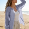 thumbnail image 4 of Gauze Shirts for Women Cotton Linen Beach Cover up Long Sleeve V Neck Button Down Crinkle Breathable Summer Navy XXL, 4 of 7