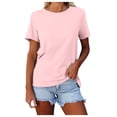 thumbnail image 3 of T Shirts for Women Short Sleeve Crewneck Tshirts Solid Color Loose Casual Summer Comfortable Daily Tops Pink XXL, 3 of 7