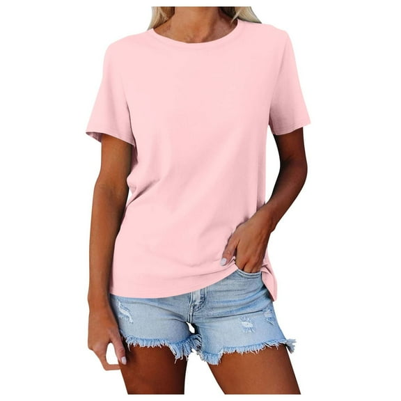 OSOLU Women Solid Color Crew Neck Loose Casual T-Shirt Short Sleeve Tee Tops Comfort Dailywear