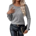 thumbnail image 2 of Womens Trendy Casual Crewneck Long Sleeve Cable Knit Light-Weight Oversized Fall Sweaters Pullover Tops Gray M, 2 of 9
