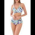 thumbnail image 3 of Conjunto de Bikini de Cintura Alta para Mujer, Traje de Baño de Dos Piezas con Control de Abdomen y Escote en V, 2025 Flor Morada S, 3 of 8