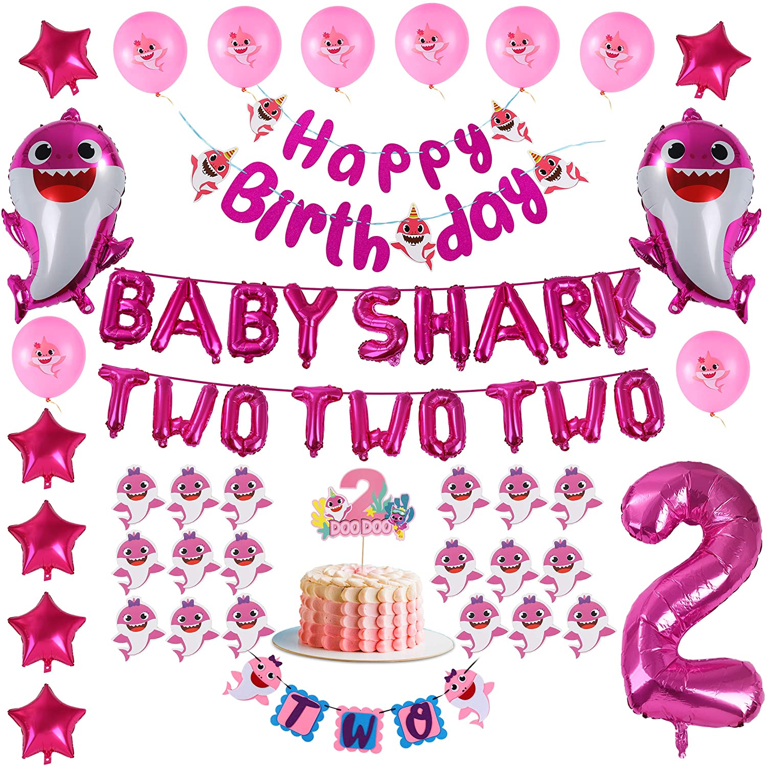 Pink Baby Shark Cake Topper Cake Toppers Picks Paper Party Supplies Vadel Com