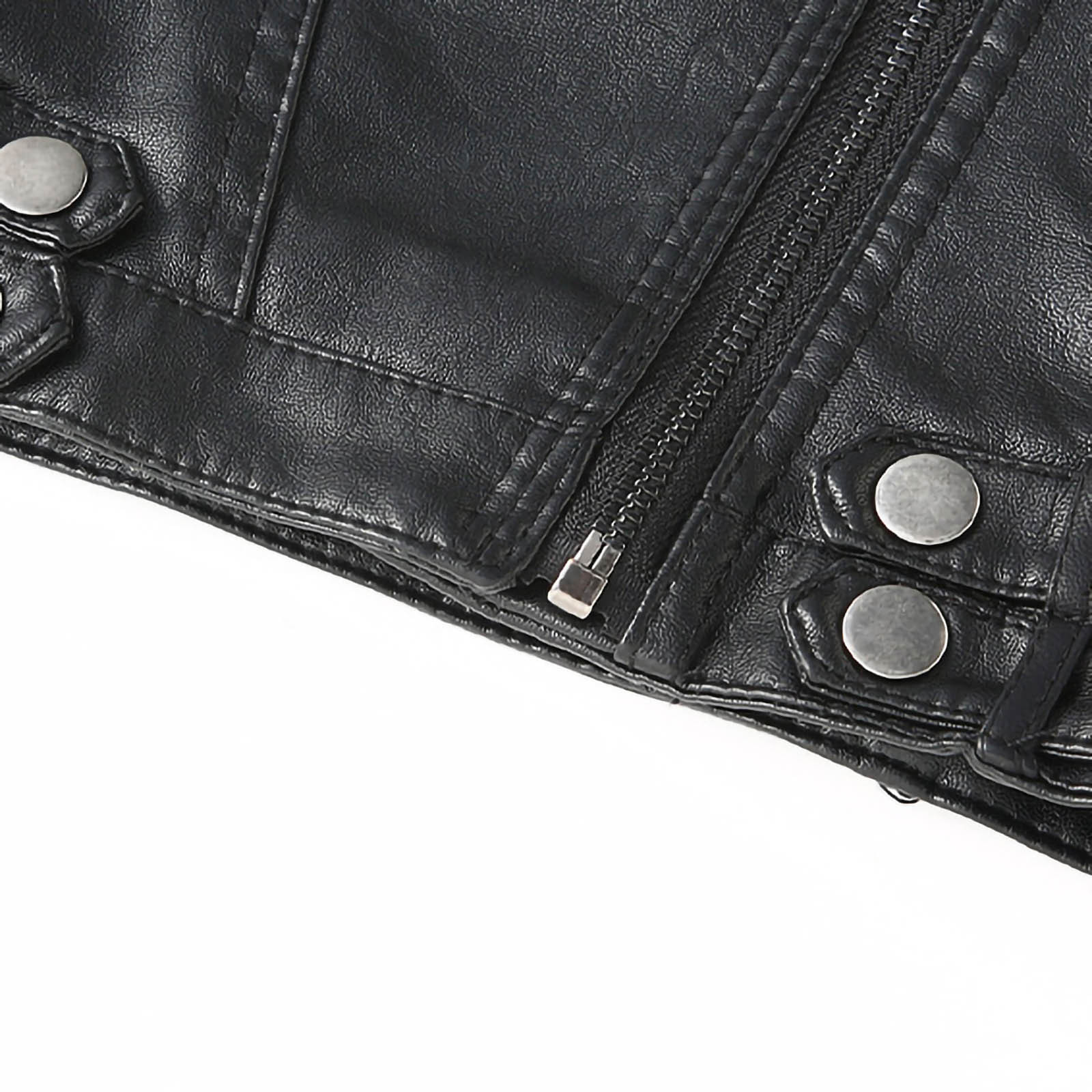 Efsteb Girls Leather Jackets Stand Collar Zip Up Motorcycle Jackets Long Sleeve Button Leather Coats Outerwear (Black,13 Years)