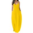 thumbnail image 2 of Women Pocket Long Dress Sexy V-Neck Sleeveless Loose Casual Dresses Summer Spaghetti Strap Solid Color Beach Maxi Dress S-5XL, 2 of 6