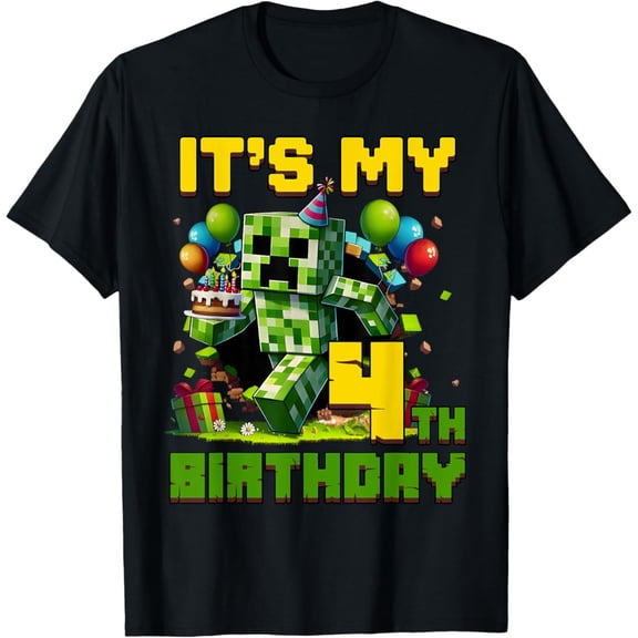 Hot Trending Birthday Boy It's My 4th Birthday 4 Year Old Pixel Gamer T-Shirt Vintage Tee -Birthday Gifts