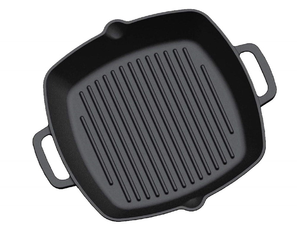 13 Inch Square Cast Iron Grill Pan. Preseasoned Grill Pan with Easy
