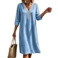 thumbnail image 2 of HBGVBA 3/4 Sleeve V Neck Dresses for Women Soft Lace Neck Loose Casual Midi Dress with Pockets, 2 of 6
