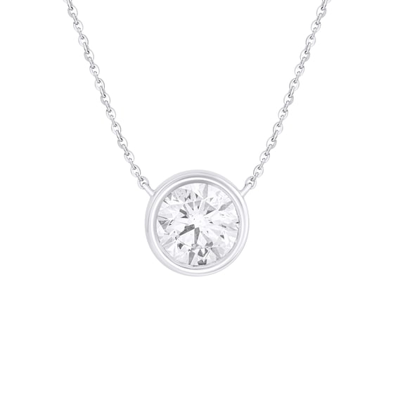 DewberryDiamonds 1 Carat Round Cut IGI Certified Lab Grown Diamond Classic Bezel Set Solitaire Pendant Necklace 18 Inch Cable Chain for Women 14K White Gold