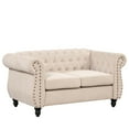 thumbnail image 3 of 60" Elegant Modern Upholstered Sofa with Solid Wood Legs, Mid-Century Loveseat Sofa Chair with Buttoned Tufted Backrest and Detachable Cushion, Suitable for Living Room, Beige, 3 of 9