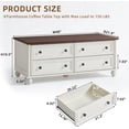 thumbnail image 3 of Leyaoyao Farmhouse Coffee Table with Drawers, Rectangular Rustic Center Table with Hidden Storage for Living Room, Office, White, 3 of 10
