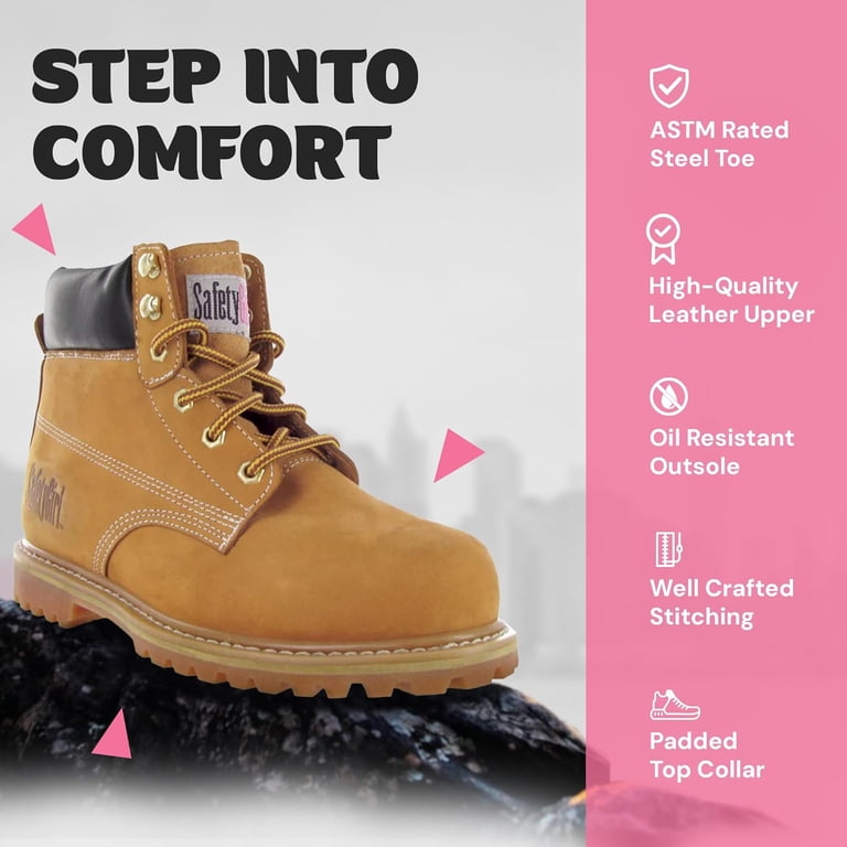 Leather Waterproof Steel Toe Tan Work Boots 10 Steel Toe Wedge Boots, Tan, Men main image 2