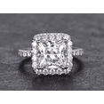 thumbnail image 3 of HeartsAndYou 3ct Princess Cut Moissanite Engagement Ring for Women 18k White Gold over Silver Halo Promise, 3 of 8