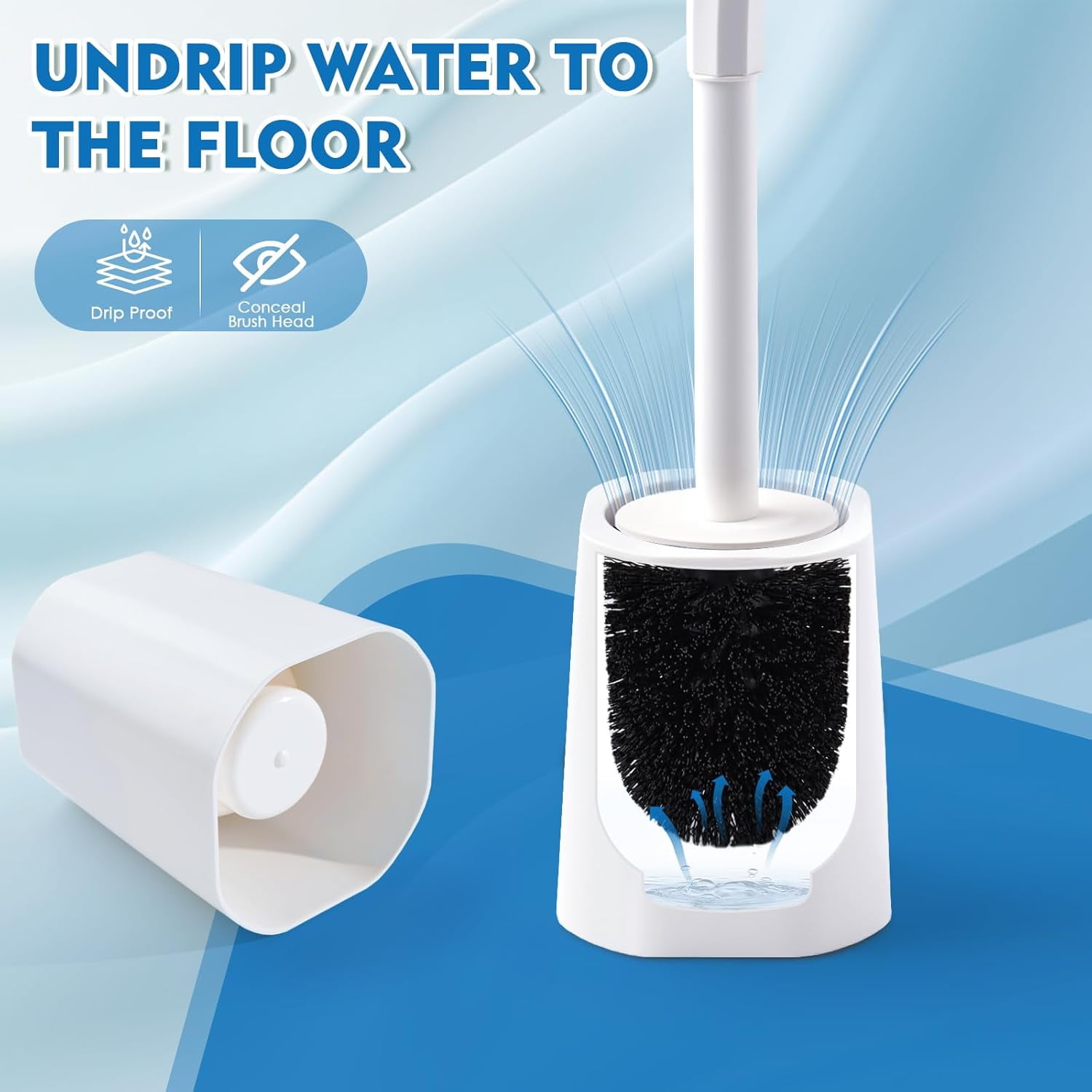 Toilet Brush and Holder Set, Toilet Bowl Brush with Long Handle for Drip-Proof Deep Cleaning with Hidden Scrubber Brush
