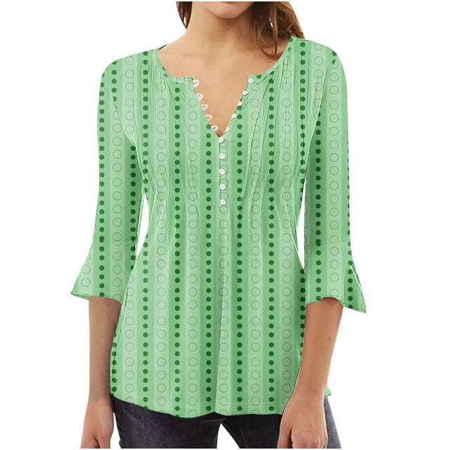 Camisetas con Cuello en V Mujeres Moda Impresa 3/4 Mangas Blusa, Top Cómodo Casual para el Hogar Y Diario