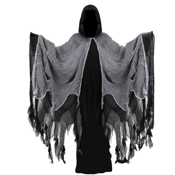 Halloween Adult Costume Ghost Hooded Robe, Witch Costume Hooded Cape, Renaissance Wizard Death God Robe Props(One size)