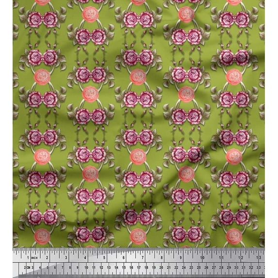 Soimoi Cotton Poplin Fabric Leaves,Rose & Camellia Floral Print Fabric by The Yard 42 Inch Wide