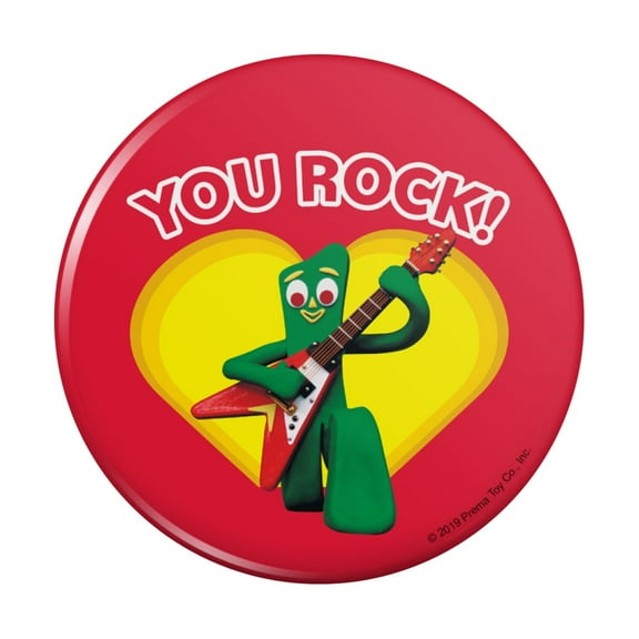 Gumby with Guitar You Rock Heart Kitchen Refrigerator Locker Button Magnet