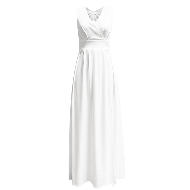 simple wedding dresses for bride white v neck short sleeve formal dress  empire waist high split maxi dress - Walmart.com