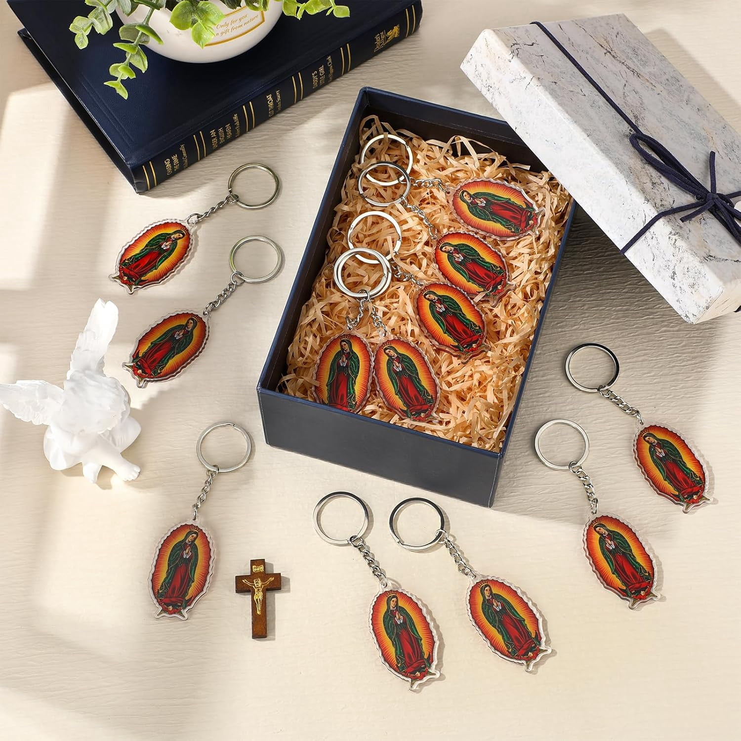 50pcs Our Lady Of Guadalupe Acrylic Keychains, Lightweight And Portable, Perfect For Mini Baptismal Favors, Party Keychain Gift Sets, Ideal Religious Souvenirs, First Communion Gifts