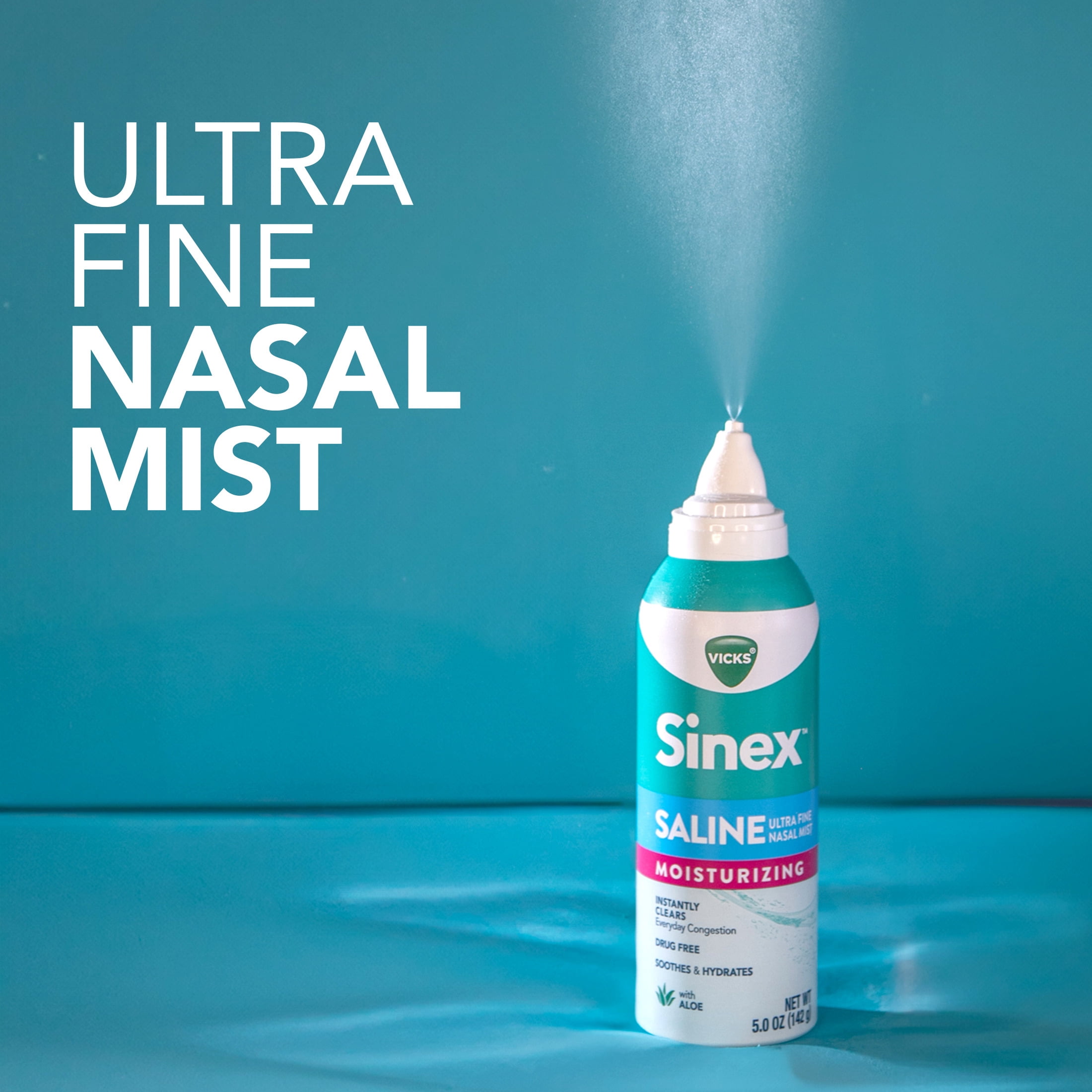 (4 pack) Vicks Sinex Saline Moisturizing Ultra Fine Nasal Mist with Aloe, Drug Free, 5 oz