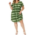 thumbnail image 2 of GRACE & GRANDEUR Women's Plus Size Dress Tie Dye Stripe V Neck Short Sleeve Summer Casual Midi T-shirt Dresses 2X Green, 2 of 6