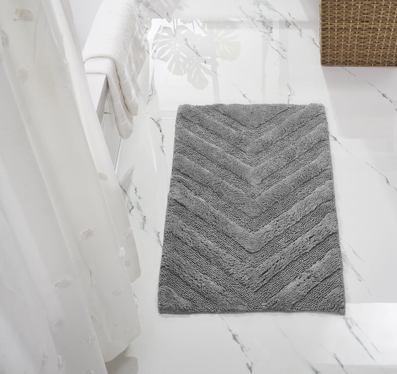 Better Trends 3 Piece Bathroom Rug Set 100% Cotton Extra Soft Tufted Bath Rug Water Absorbent Non-Slip Bath Mat Machine Washable (Gray) Hugo Collection