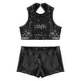 thumbnail image 4 of YONGHS Kids Girls Sequins Cutout Back Crop Top with Metallic Bottoms Set Hip Hop Street Dancing Outfits Black 6, 4 of 7
