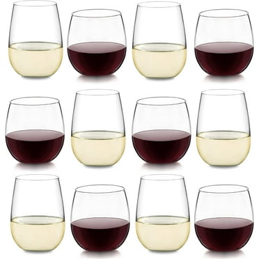 Libbey Stemless Wine Glasses Set of 12, Dishwasher Safe Red and White Wine Glass Set, Clear Drinking Glasses Set of 12 for Cocktails, Water, and More