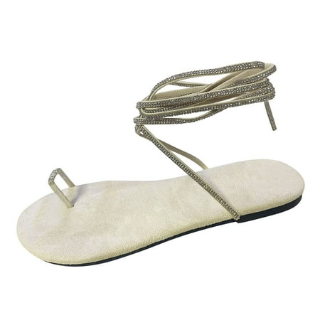 

nsendm Sexy Sandals for Women Flat Size 10 Toe Flat Strap Cross Large Fashion Rhinestone Sandals Sandals Women Size 9 Beige 9
